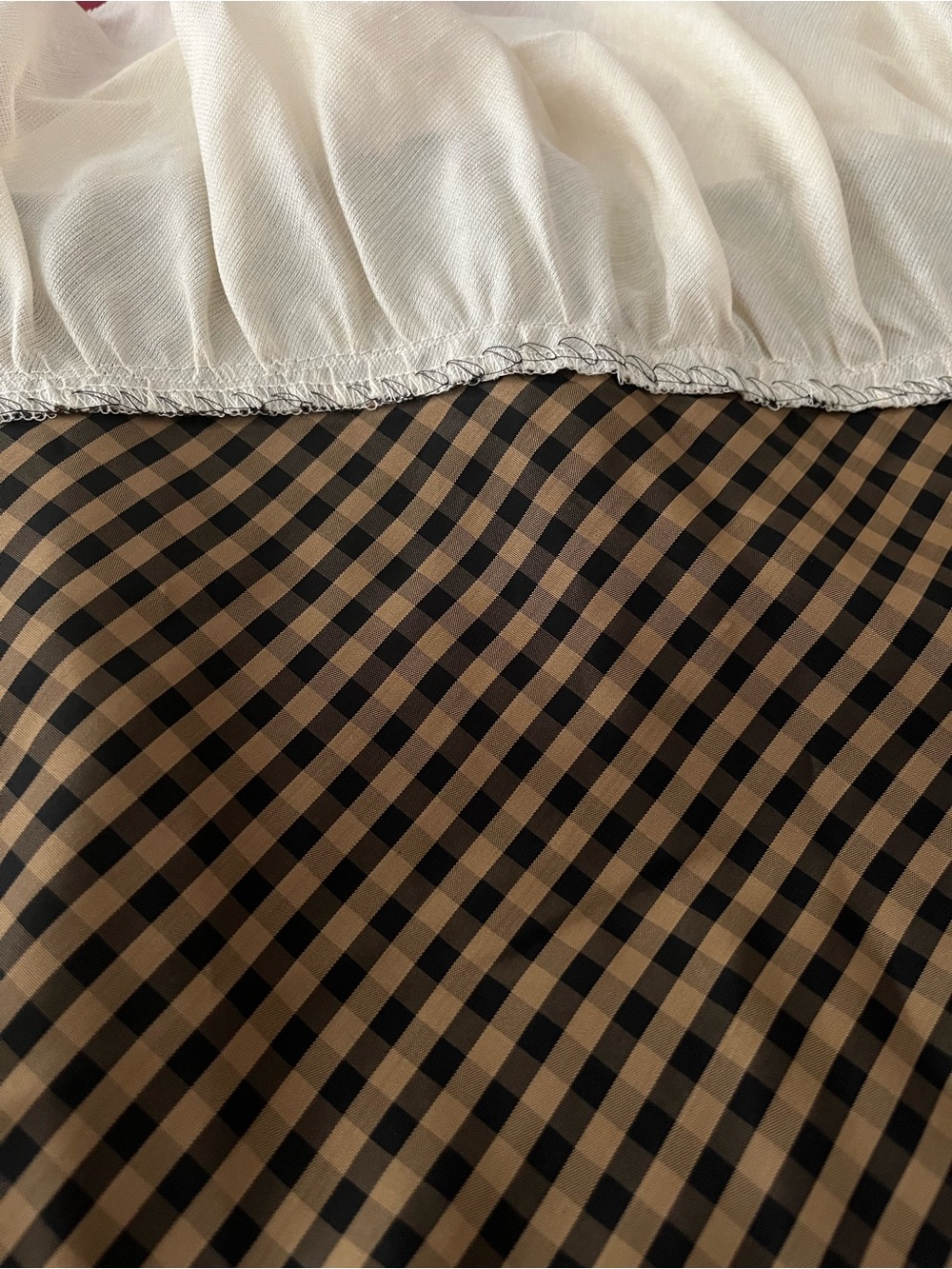 ANTONIO MELANI x Courtney Grow Brown Gingham Midi Dress with Cream Ruffle - Picture 7 of 10